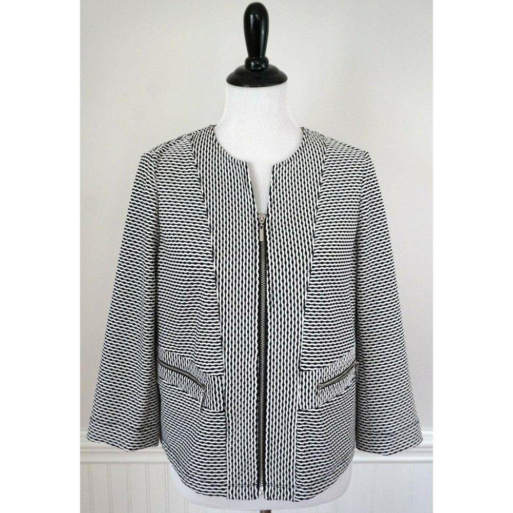 KASPER Black White Full Zip Front Business Blazer